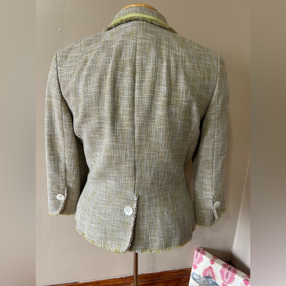 Ann Taylor Womens 10 Tweed Blazer Multi Color Cotton Linen Lined Fringe Buttons - Picture 6 of 12